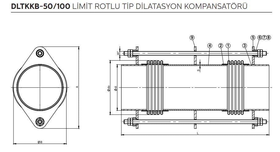 DLTKKB DİLATASYON KOMPANSATÖRÜ TEKNİK ÇİZİMİ